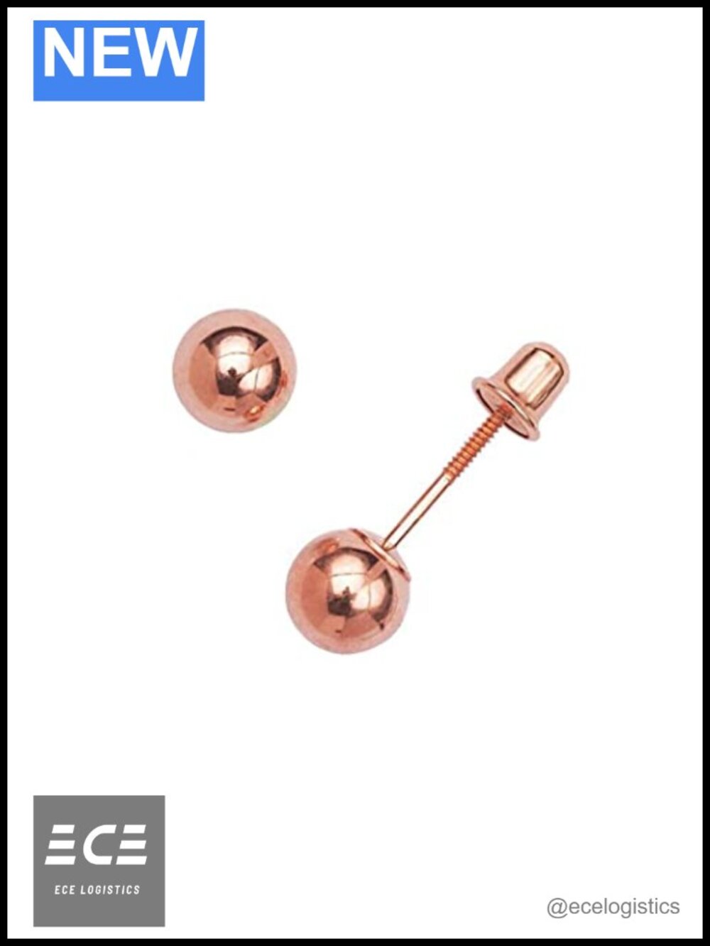 14k Rose Gold Ball Screw Back Stud Earrings for Women Cartilage
